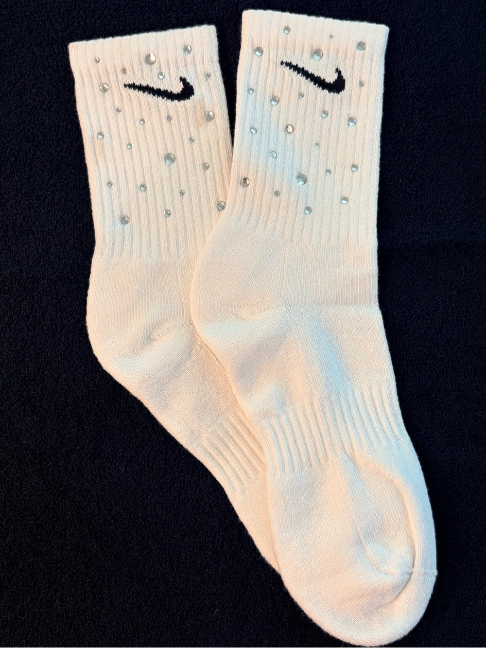 Nike White Crew Socks with Rhinestone Accents